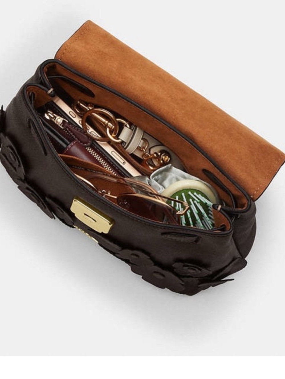 Coach Dark Brown Floral Appliqué Satchel - Picture 5 of 10